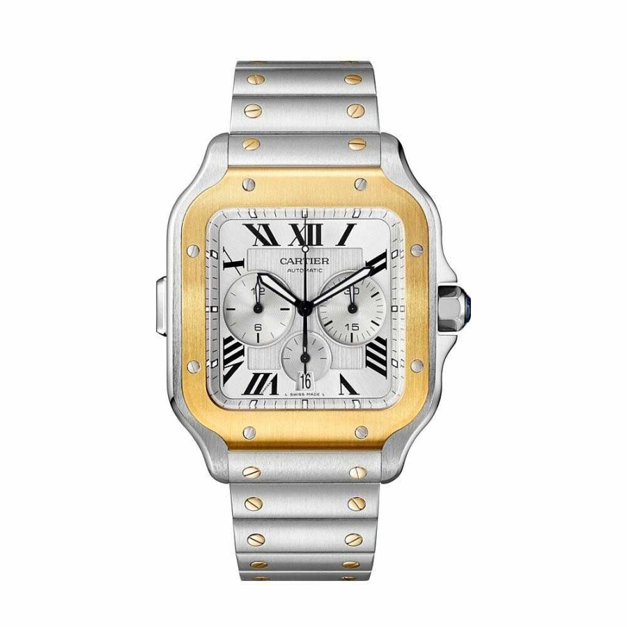 Montre Santos De Cartier Chronographe Mod Le Extra-Large, Mouvement Automatique, Or Jaune, Acier, Bracelets M Tal Et Caoutchouc Interchangeables | Cartier Hot