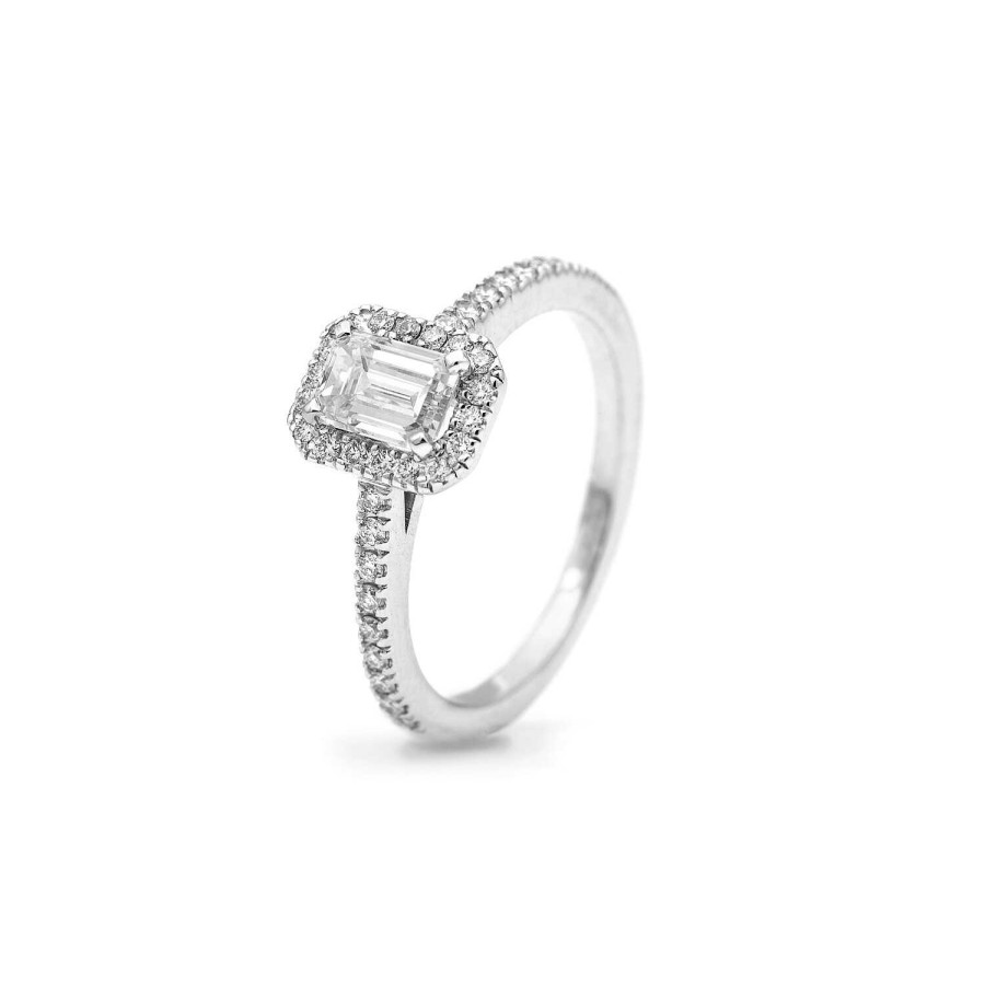 Bague Micropav E Diamant Taille Meraude Certifi Entourage Diamants En Or Blanc | Dubail Online