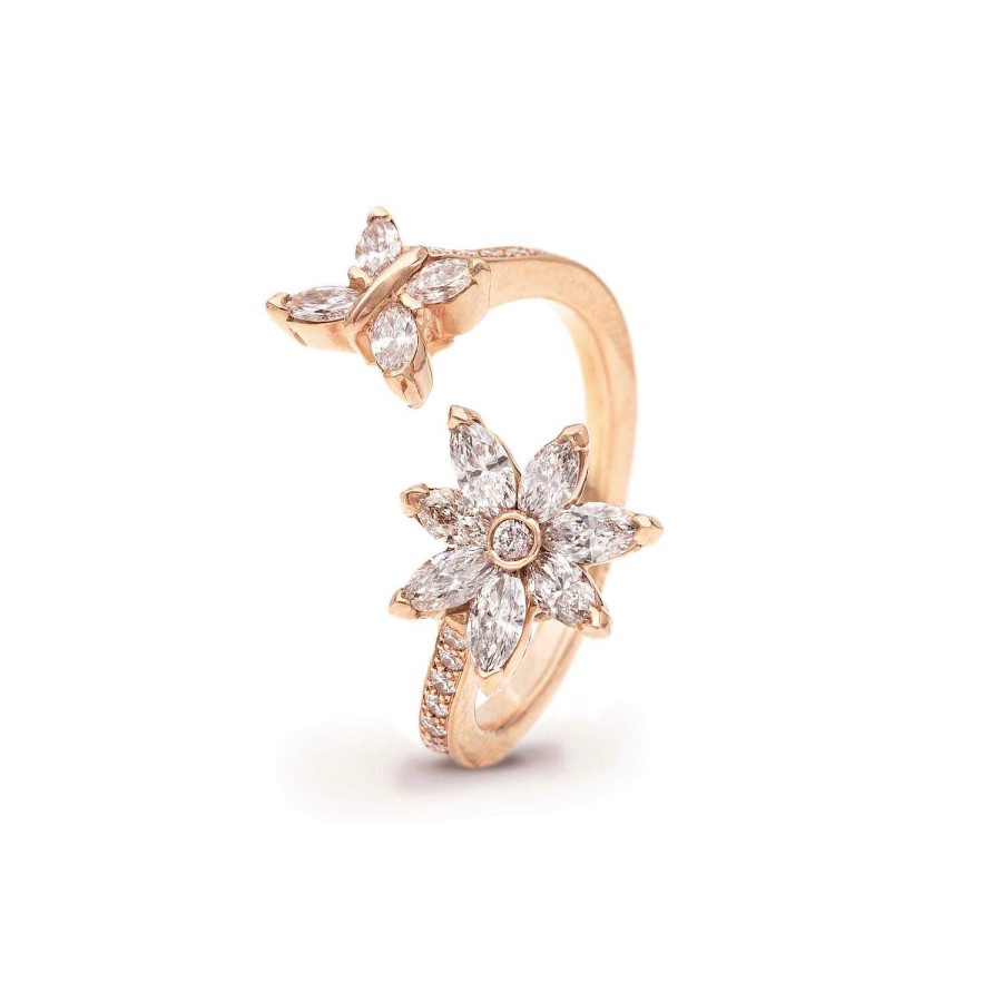 Bague An Mones & Papillons Navette En Or Rose | Dubail Clearance