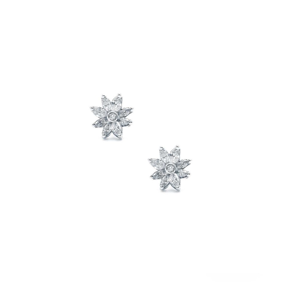 Boucles D'Oreilles Puces An Mones Diamants Taille Navette En Or Blanc | Dubail Clearance