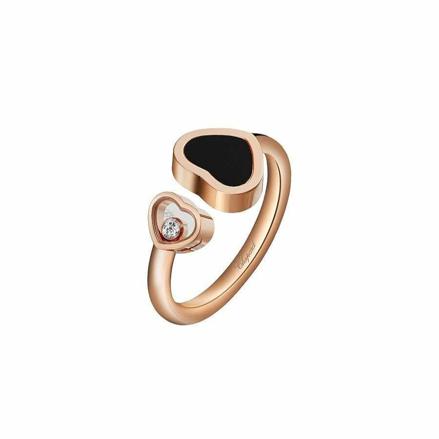 Bague Chopard Happy Hearts Et Or Rose, Diamant Et Onyx, Taille 52 | Chopard Best