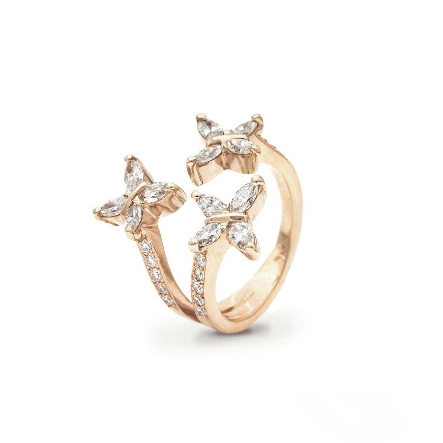 Bague Trois Papillons Navette En Or Rose | Dubail Online