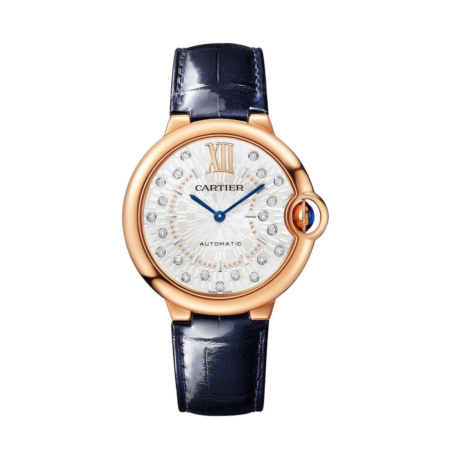 Montre Ballon Bleu De Cartier 36Mm, Mouvement M Canique Automatique, Or Rose, Diamants, Cuir | Cartier Wholesale