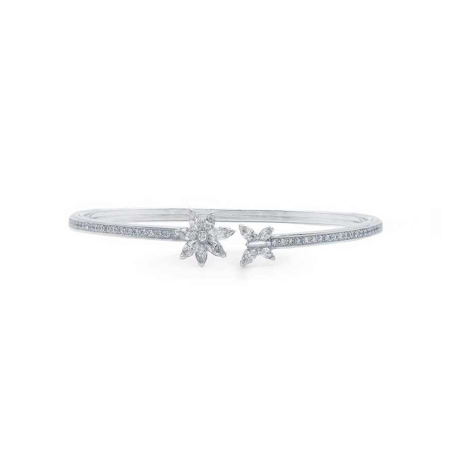 Bracelet An Mones & Papillons Diamants Taille Navette En Or Blanc | Dubail Wholesale