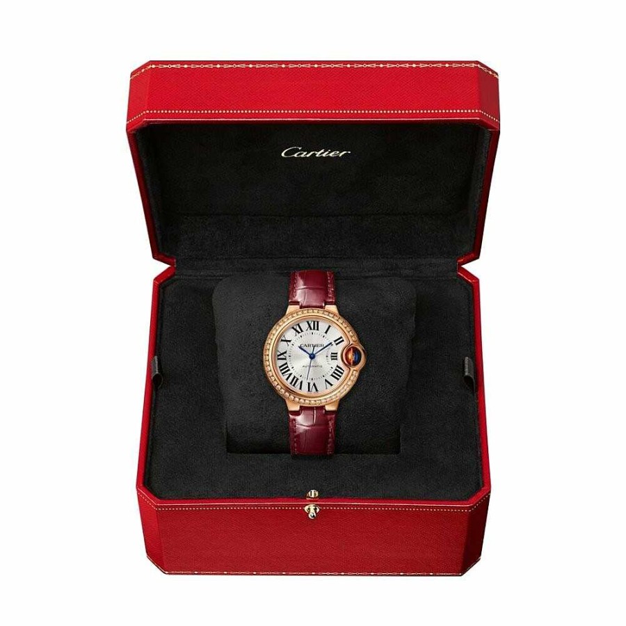 Montre Ballon Bleu De Cartier 33Mm, Mouvement Automatique, Or Rose, Diamants, Cuir | Cartier Wholesale