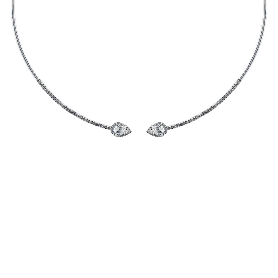 Collier Micropav Diamants Taille Poire Entourage Diamants En Or Blanc | Dubail Hot