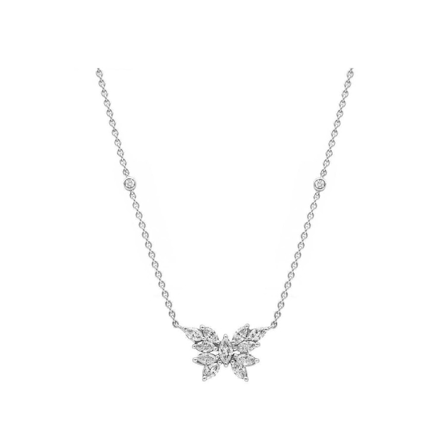 Pendentif Papillon Onze Navettes En Or Blanc | Dubail Best