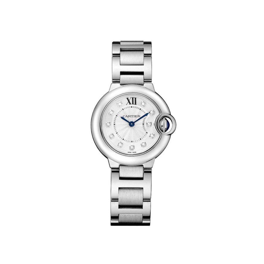 Montre Ballon Bleu De Cartier 28Mm, Mouvement Quartz, Acier, Diamants | Cartier New