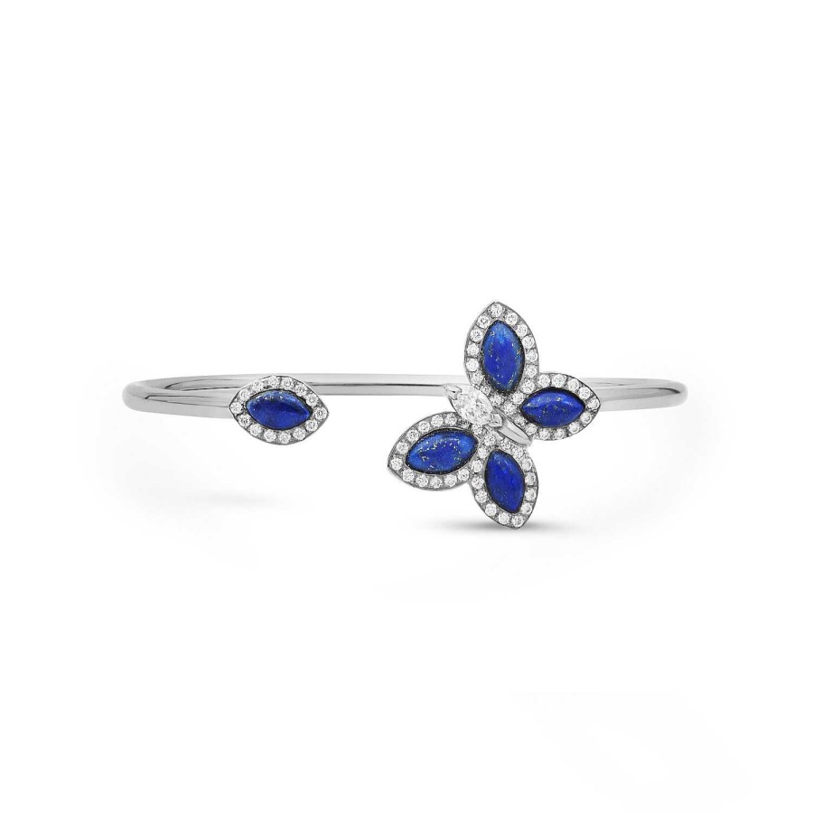 Bracelet Papillons Floraux Lapis Lazuli En Or Blanc | Dubail New