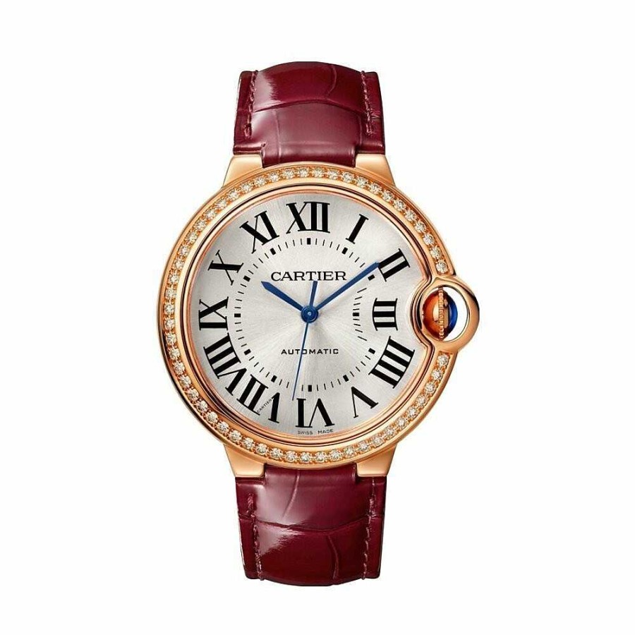 Montre Ballon Bleu De Cartier 36Mm, Mouvement Automatique, Or Rose, Diamants, Cuir | Cartier Hot