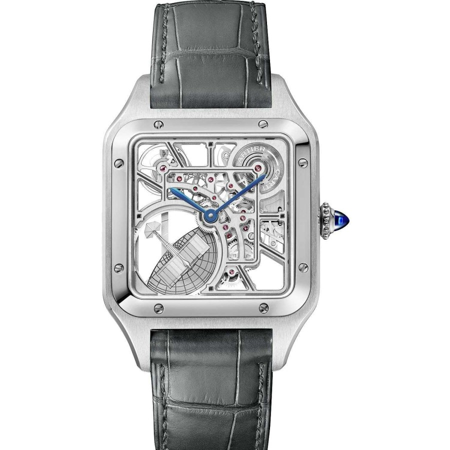 Montre Cartier Santos-Dumont Squelette Grand Mod Le, Mouvement M Canique Automatique Squelette, Acier, Cuir | Cartier Best