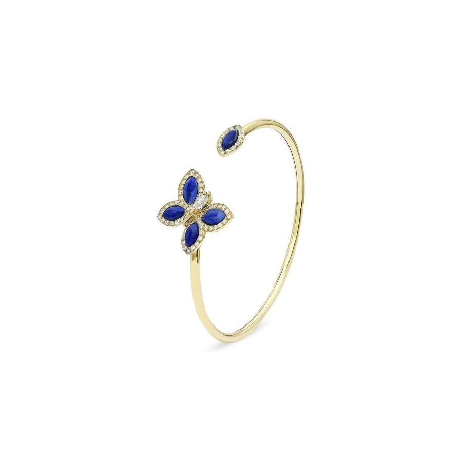 Bracelet Papillons Floraux Lapis Lazuli En Or Jaune | Dubail Wholesale