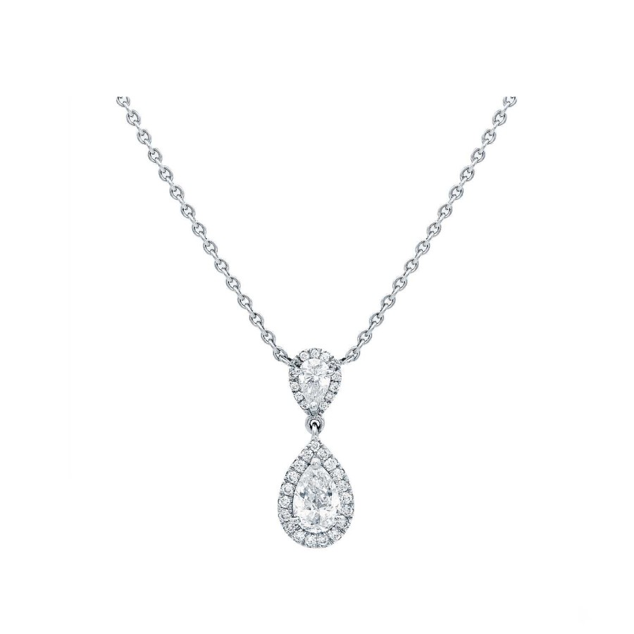 Pendentif Micropav Diamant Taille Poire Entourage Diamants En Or Blanc | Dubail Wholesale