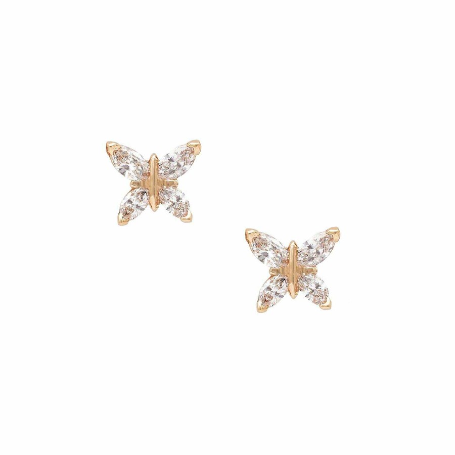 Boucles D'Oreilles Puces Papillons Navette En Or Rose | Dubail Clearance