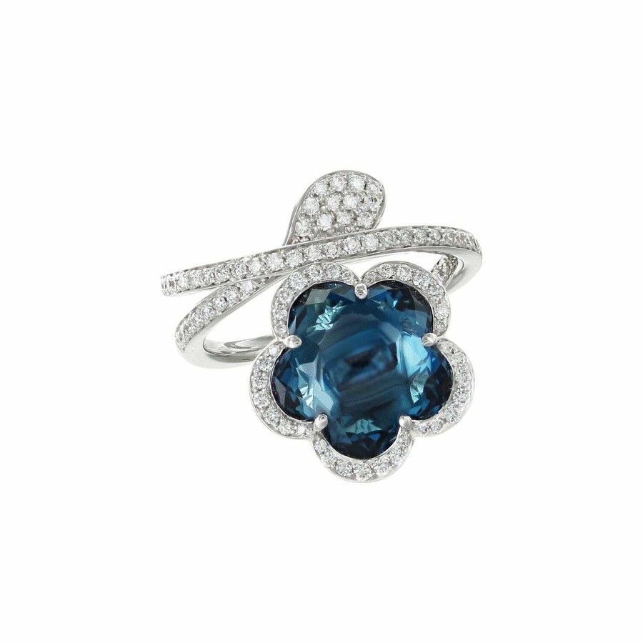 Bague Pasquale Bruni Bon Ton - Je T'Aime En Or Blanc, Topaze Bleue London Et Diamants | Pasquale Bruni New