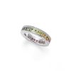 Bague Rainbow Or Blanc, Saphirs Chauff S Multicolores 2.5 Mm Taille Princesse, 1 Rang De Diamants | Dubail New