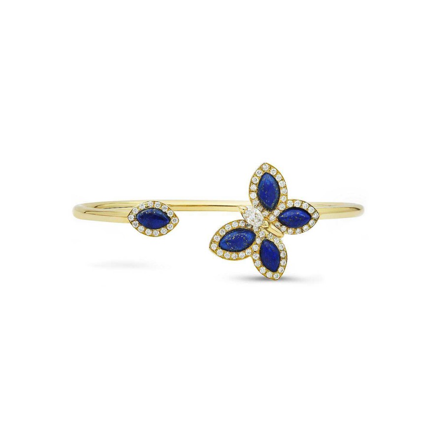 Bracelet Papillons Floraux Lapis Lazuli En Or Jaune | Dubail Wholesale