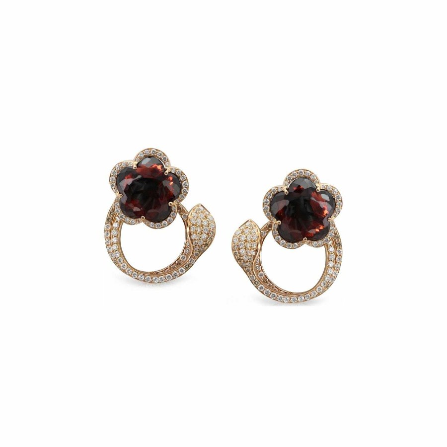 Boucles D'Oreilles Pasquale Bruni Je T'Aime En Or Rose, Grenat, Diamants Bruns Et Blancs | Pasquale Bruni Hot