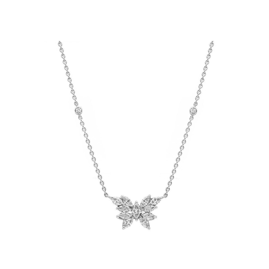 Pendentif Papillon Onze Navettes En Or Blanc | Dubail Best