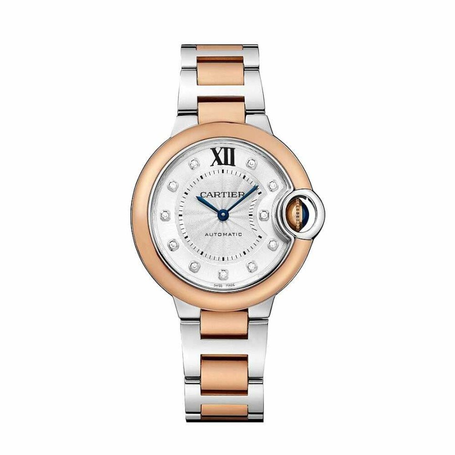 Montre Ballon Bleu De Cartier 33 Mm, Mouvement M Canique Automatique, Or Rose, Acier, Diamants | Cartier Best