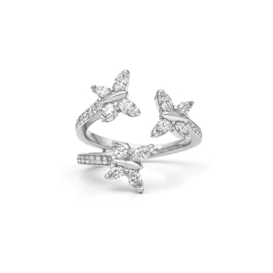 Bague Trois Papillons Navette En Or Blanc | Dubail Best