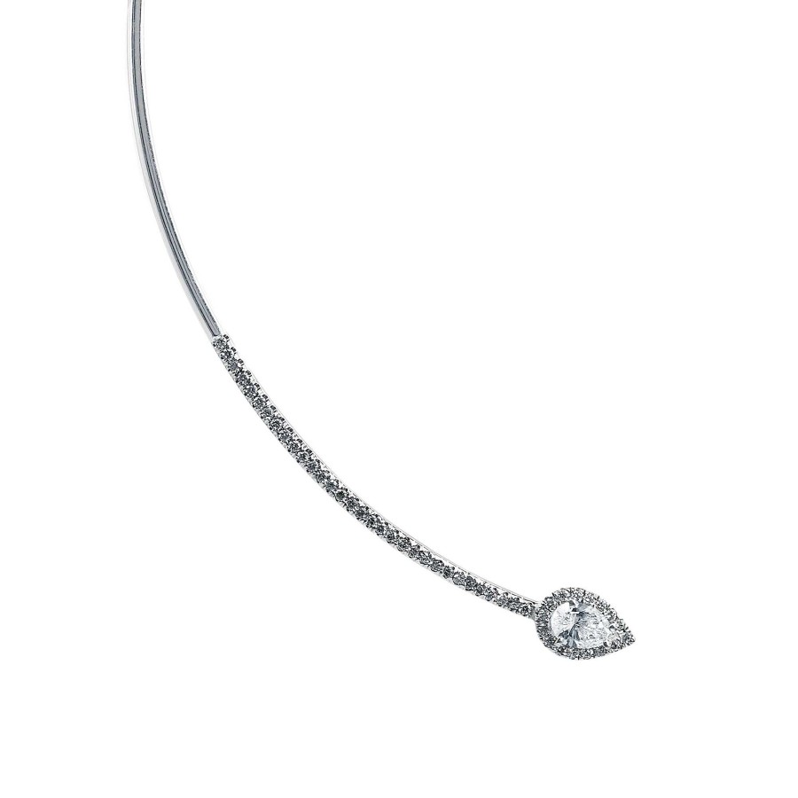 Collier Micropav Diamants Taille Poire Entourage Diamants En Or Blanc | Dubail Hot