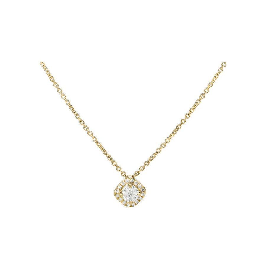 Pendentif Micropav Diamant Certifi Entourage Diamants Forme Coussin Diagonal En Or Jaune | Dubail Wholesale