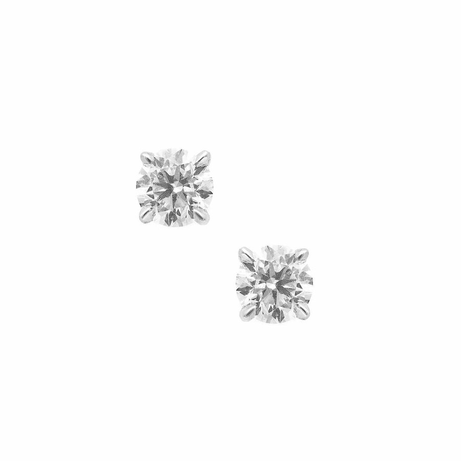 Boucles D'Oreilles Puces Diamants Quatre Griffes En Or Blanc | Dubail Hot