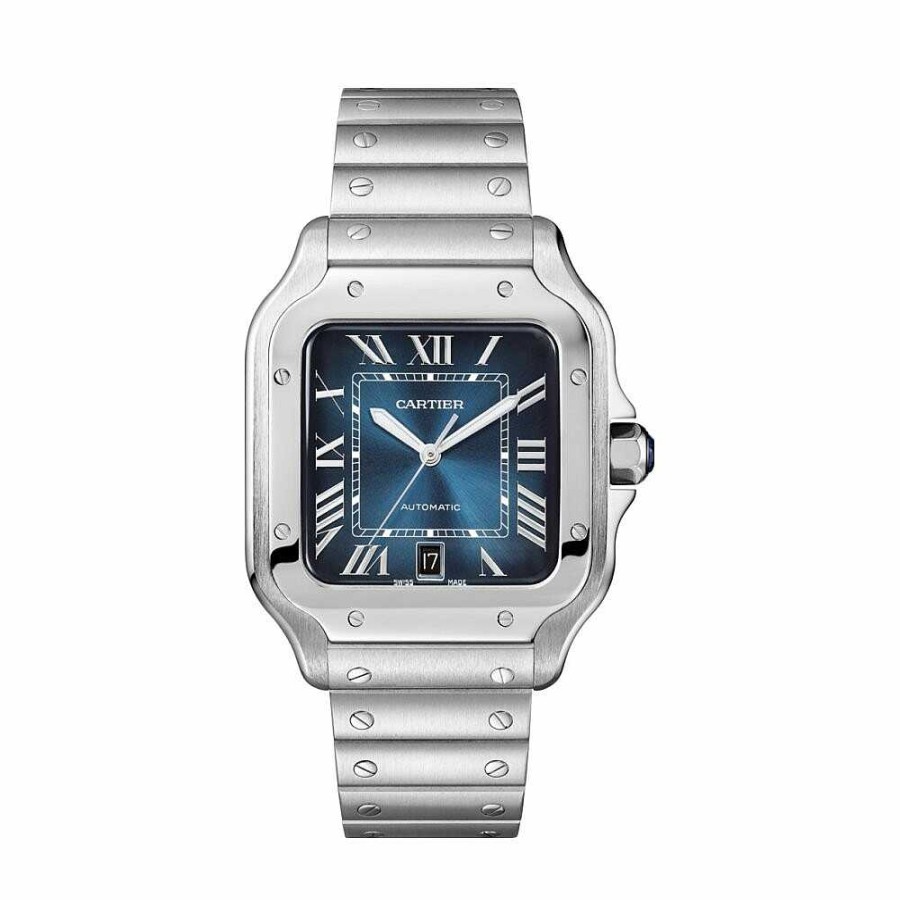 Montre Santos De Cartier Grand Mod Le, Mouvement Automatique, Acier, Bracelets M Tal Et Cuir Interchangeables | Cartier Best