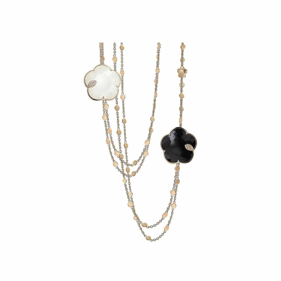 Sautoir Pasquale Bruni Ton Joli En Or Rose, Doublet Agate Blanche Et Nacre, Onyx Et Diamants | Pasquale Bruni Best