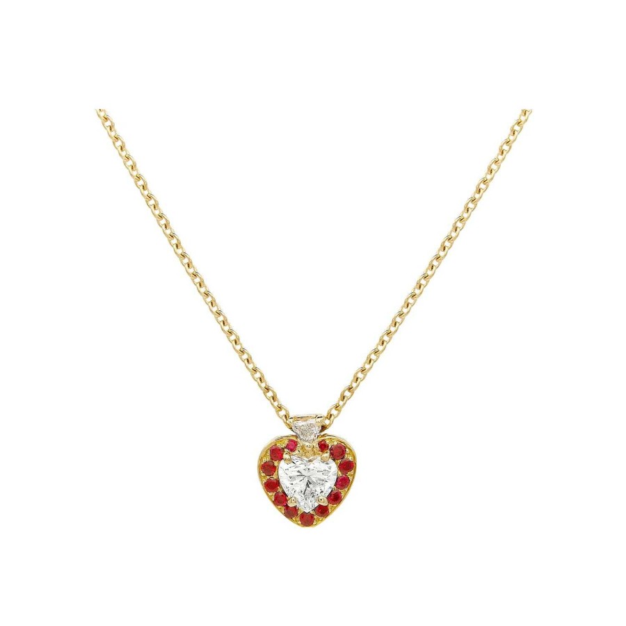 Pendentif Diamant Taille C Ur Entourage Rubis En Or Jaune | Dubail Wholesale