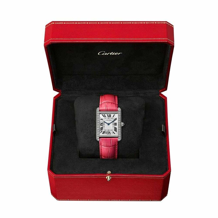 Montre Tank Louis Cartier, Grand Mod Le, Or Gris Rhodi , Cuir, Diamants | Cartier Best