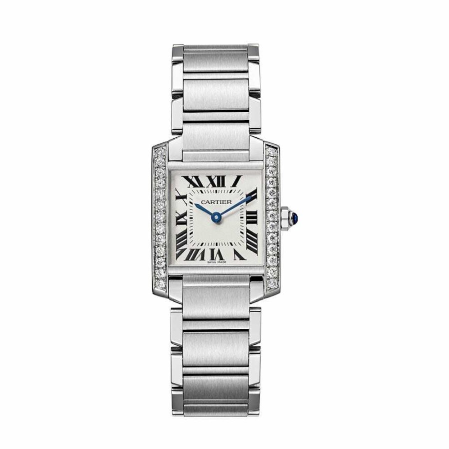 Montre Tank Fran Aise Moyen Mod Le, Mouvement Quartz, Acier, Diamants | Cartier Online