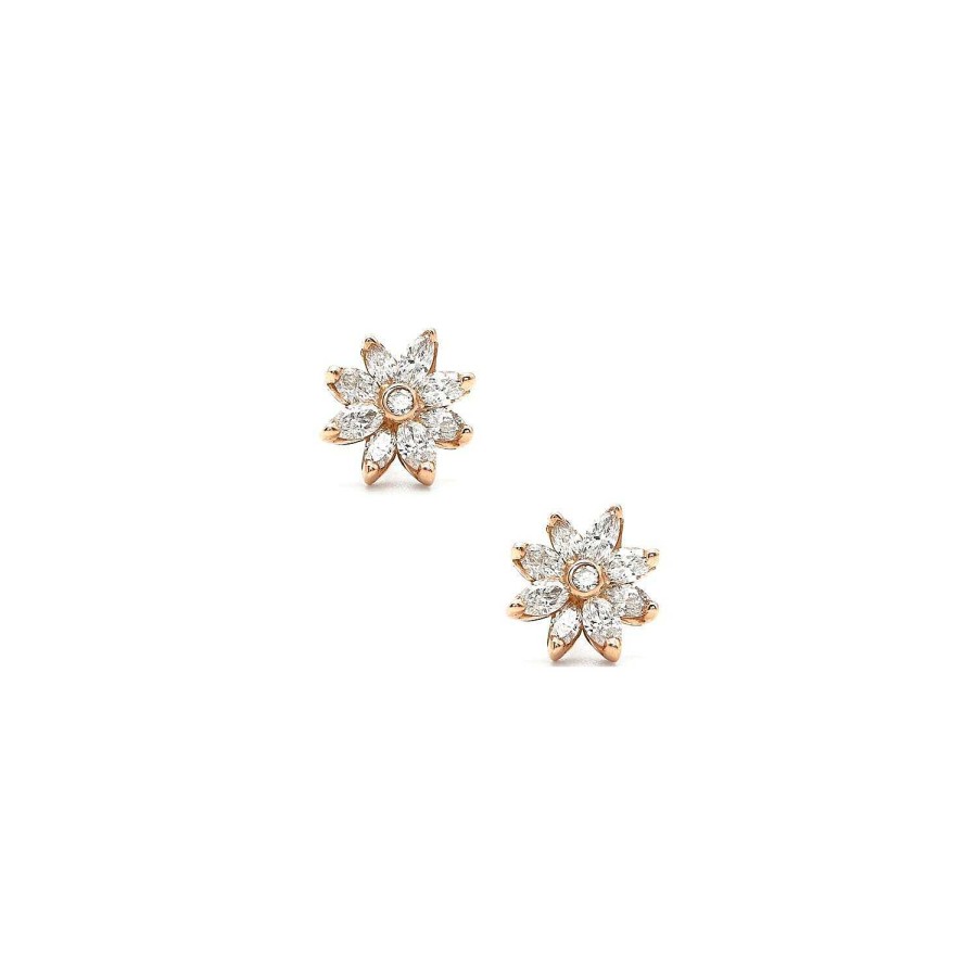 Boucles D'Oreilles Puces An Mones Diamants Taille Navette En Or Rose | Dubail New