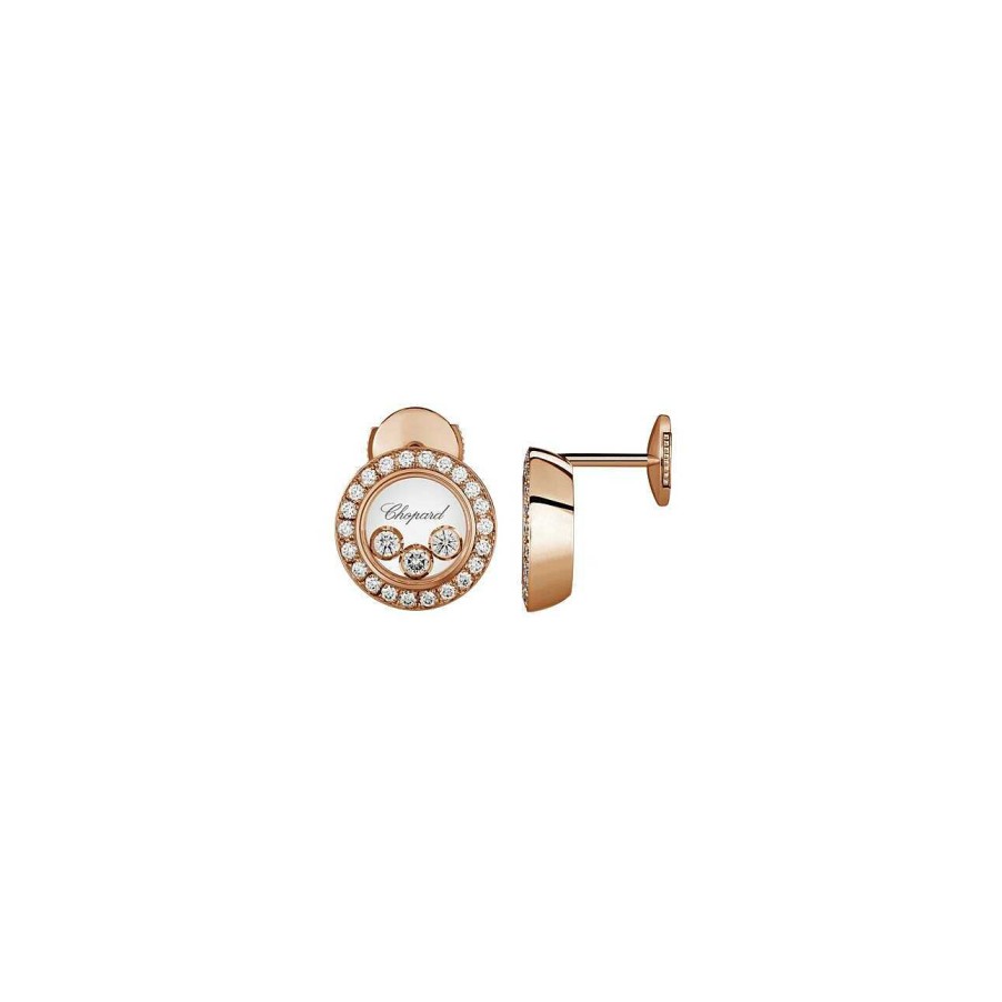 Boucles D'Oreilles Chopard Happy Diamonds En Or Rose Et Diamants | Chopard Clearance