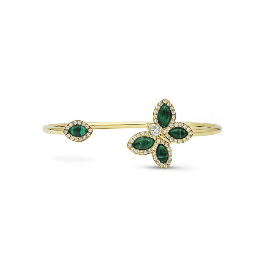 Bracelet Papillons Floraux Malachite En Or Jaune | Dubail New