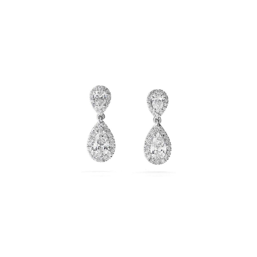 Boucles D'Oreilles Dormeuses Diamants Poire Certifi S En Or Blanc | Dubail Online