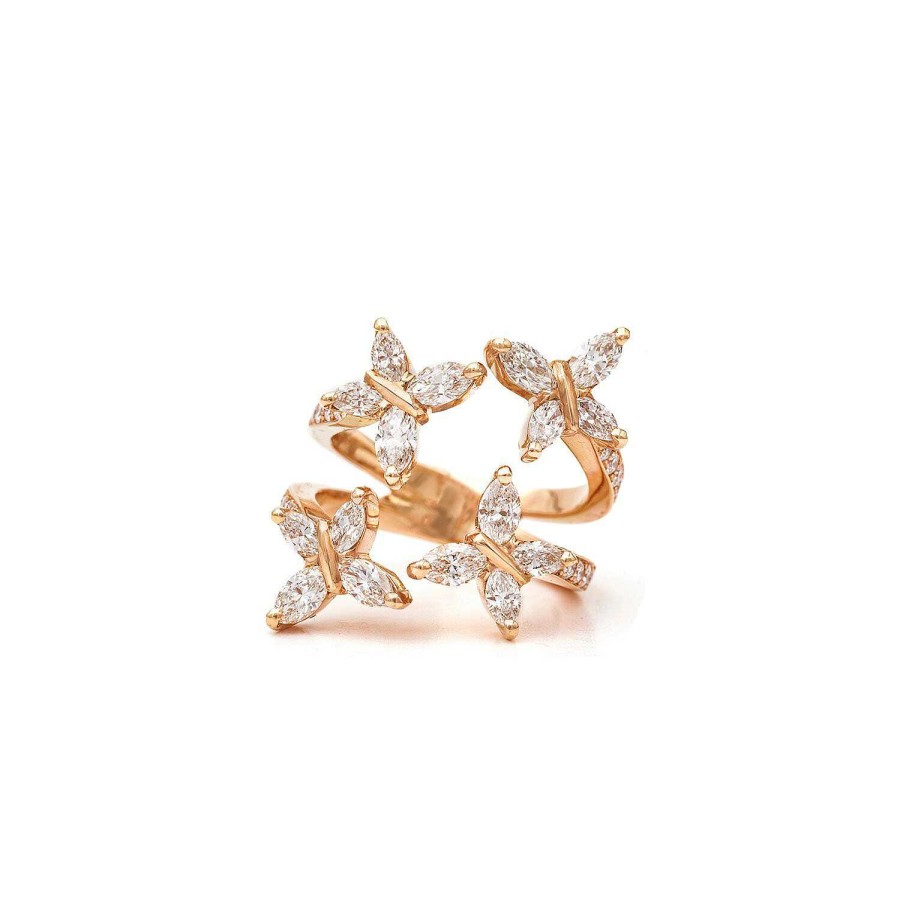 Bague Quatre Papillons Navette En Or Rose | Dubail Online