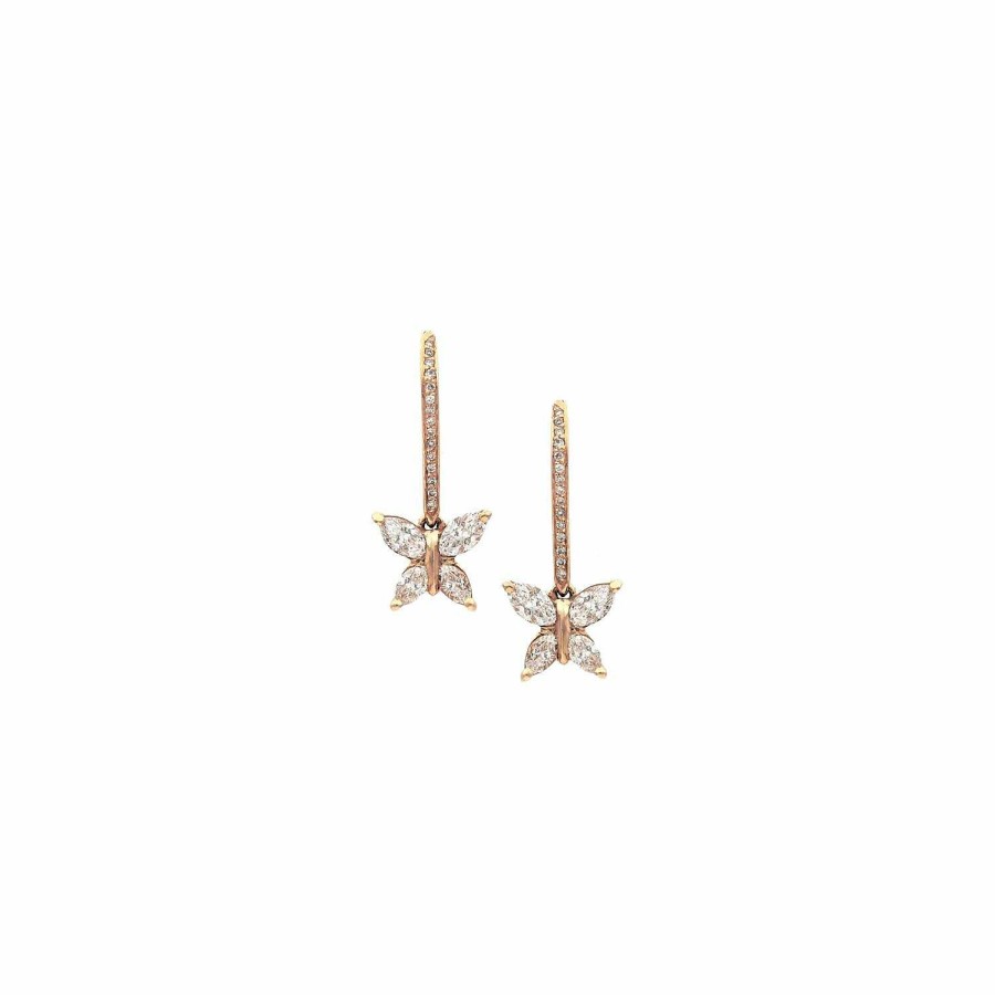 Boucles D'Oreilles Dormeuses Papillons Navette En Or Rose | Dubail Best