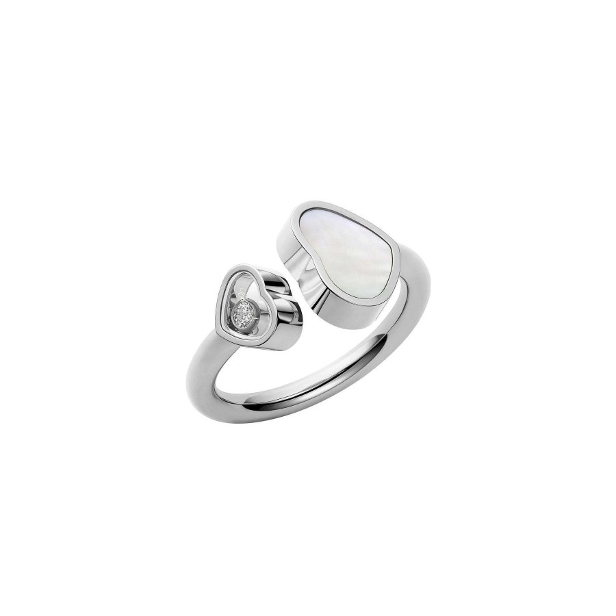 Bague Chopard Happy Hearts En Or Blanc, Diamant Et Nacre, Taille 52 | Chopard Online