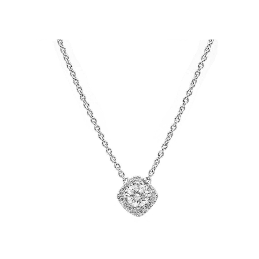 Pendentif Diamant Coussin Certifi Entourage Diamants En Or Blanc | Dubail Wholesale