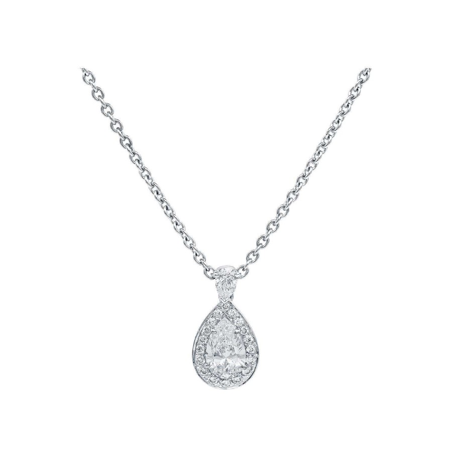 Pendentif Micropav Diamant Certifi Taille Poire Entourage Diamants En Or Blanc | Dubail Online