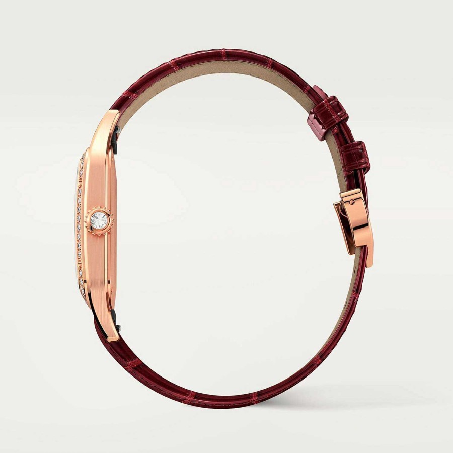 Montre Santos-Dumont Grand Mod Le, Mouvement Quartz, Or Rose, Diamants, Cuir | Cartier Online