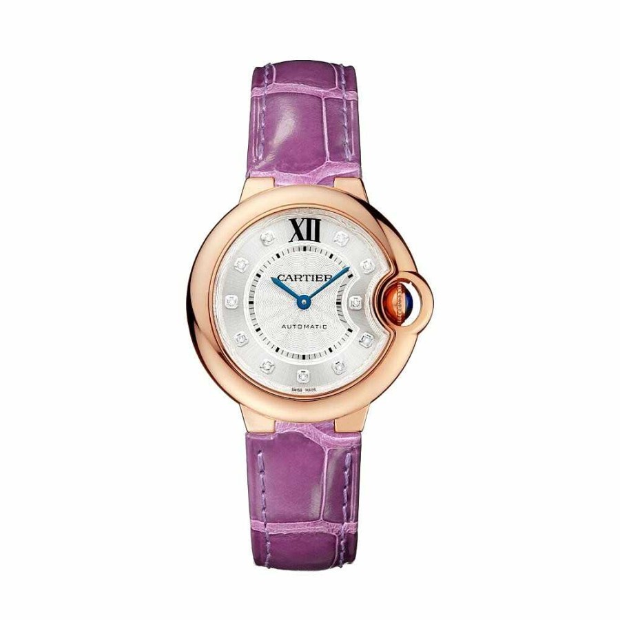 Montre Ballon Bleu De Cartier 33Mm, Mouvement Automatique, Or Rose, Diamants, Cuir | Cartier Hot