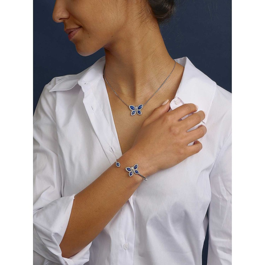 Pendentif Papillons Floraux Lapis Lazuli En Or Blanc | Dubail Wholesale