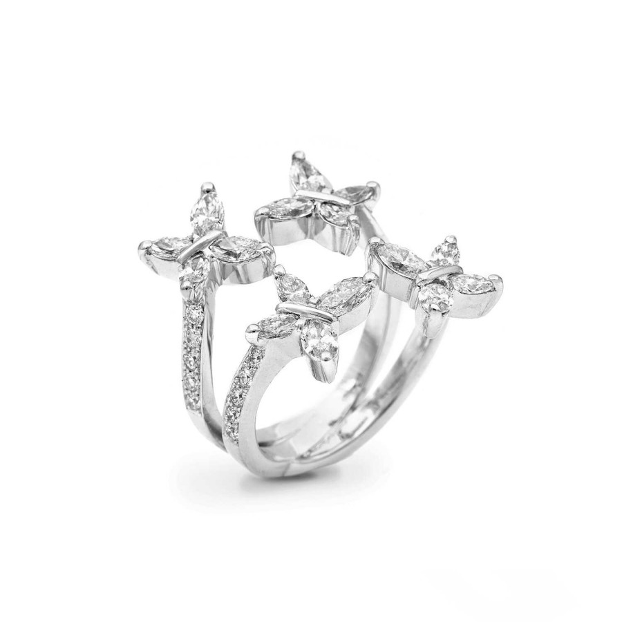 Bague Quatre Papillons Navette En Or Blanc | Dubail Best