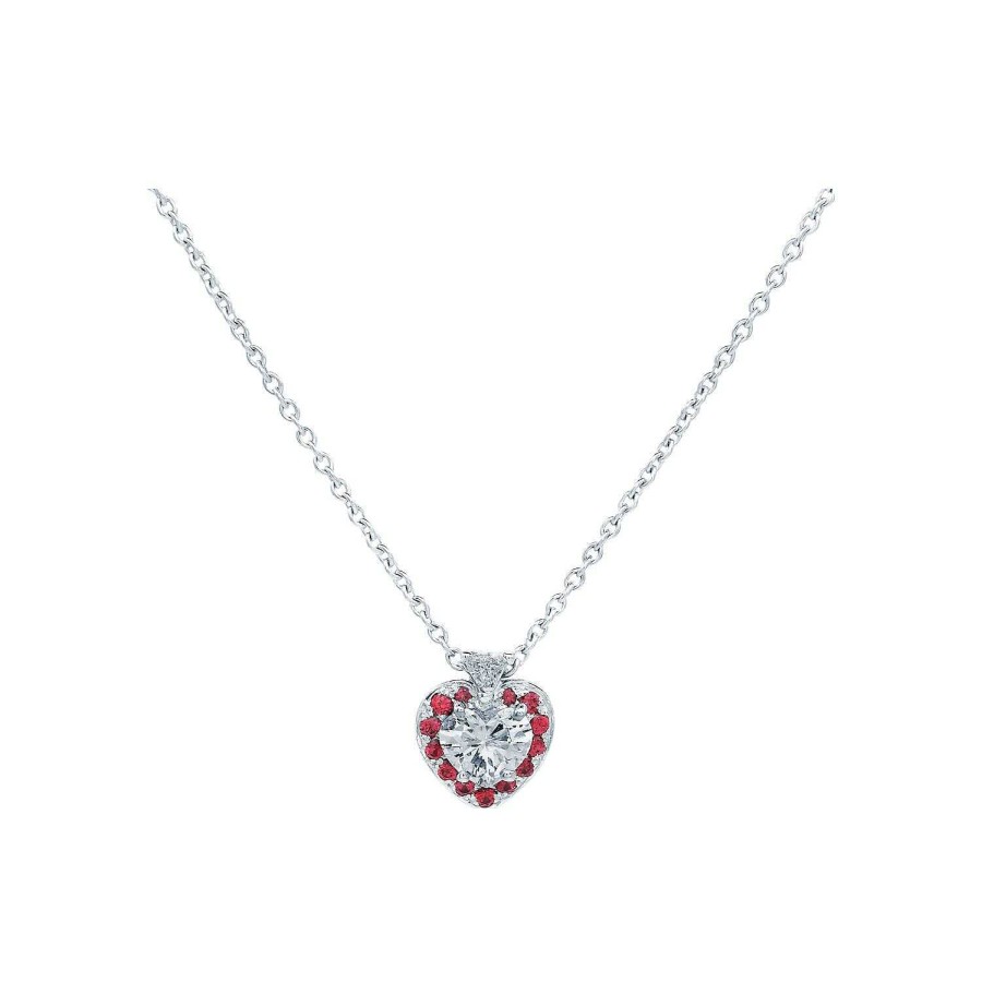 Pendentif Diamant Taille C Ur Entourage Rubis En Or Blanc | Dubail Best