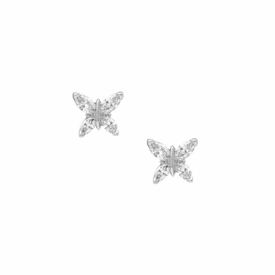 Boucles D'Oreilles Puces Papillons Navette En Or Blanc | Dubail Clearance