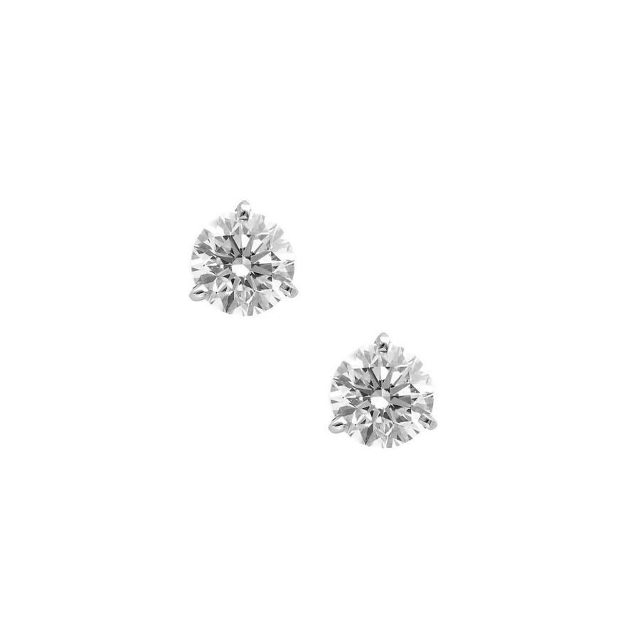 Boucles D'Oreilles Puces Diamants Trois Griffes En Or Blanc | Dubail Clearance