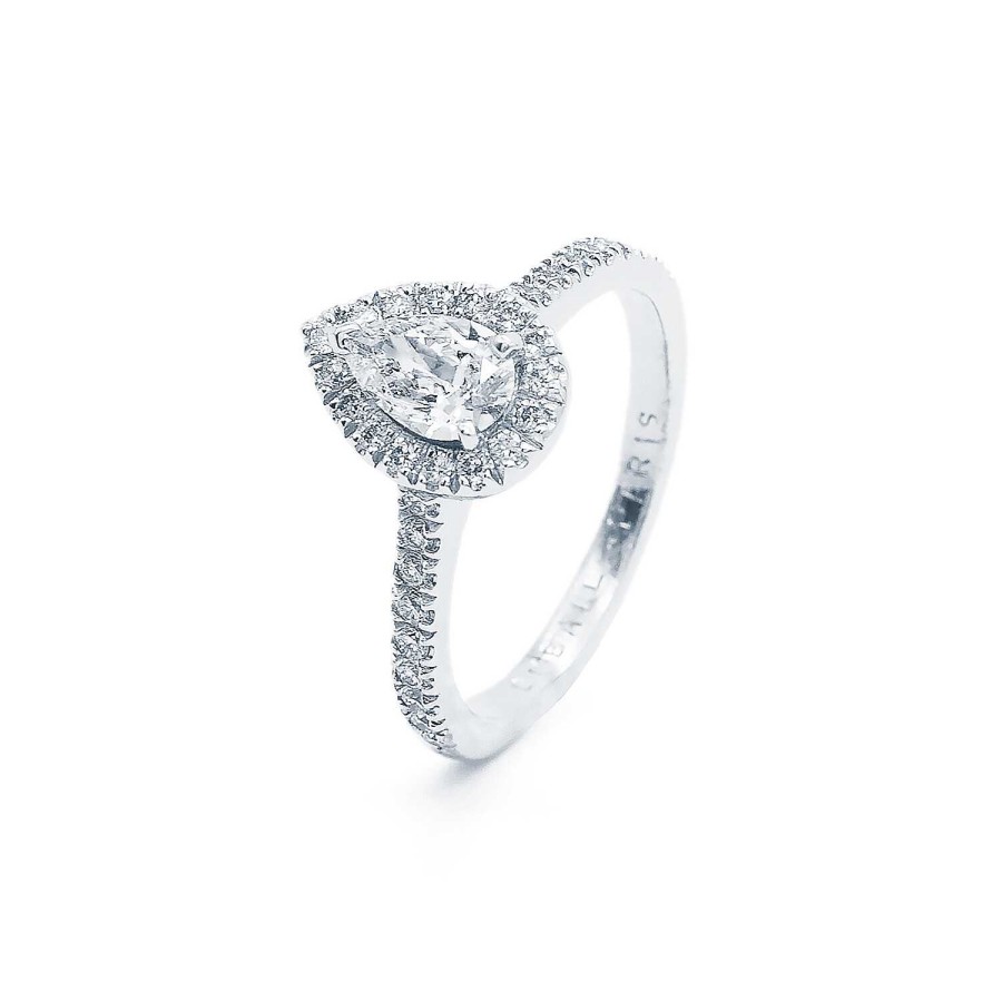 Bague Micropav E Diamant Taille Poire Certifi Entourage Diamants En Or Blanc | Dubail Clearance